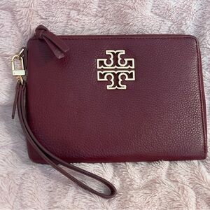 Tory Burch Burgundy Leather Wristlet